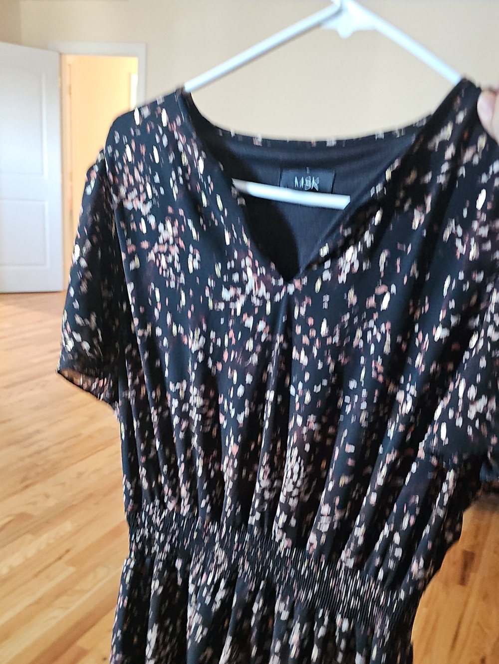 MSK Black Floral Midi Dress with Gold, Pink  and Cream Ditsy Print